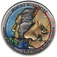 (020d) Монета США 2013 год 25 центов "Гора Рашмор"  Вариант №2 Медь-Никель  COLOR. Цветная